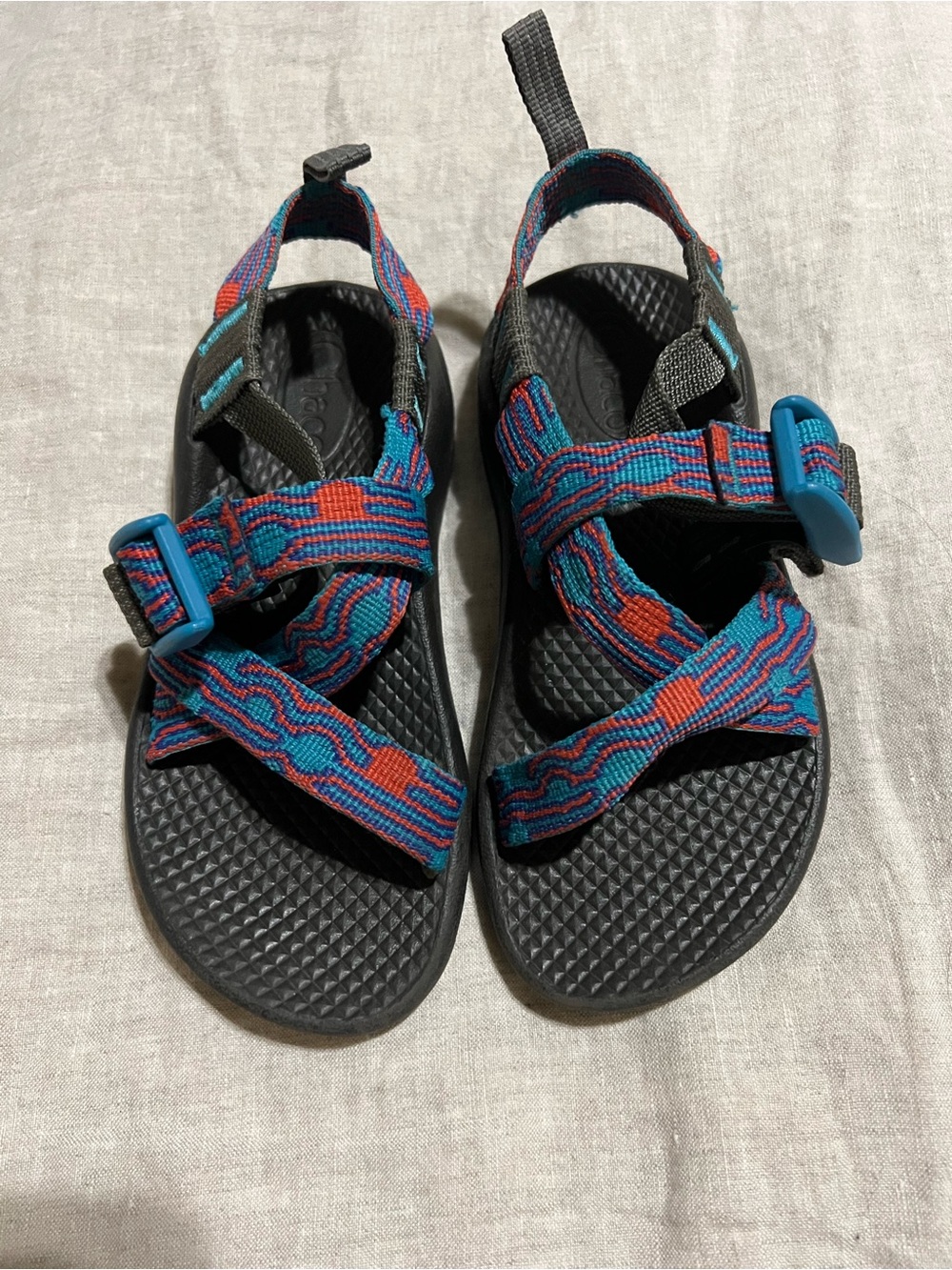 Chaco Kids Sport Sandals in Black with Blue & Red Straps - size 13
